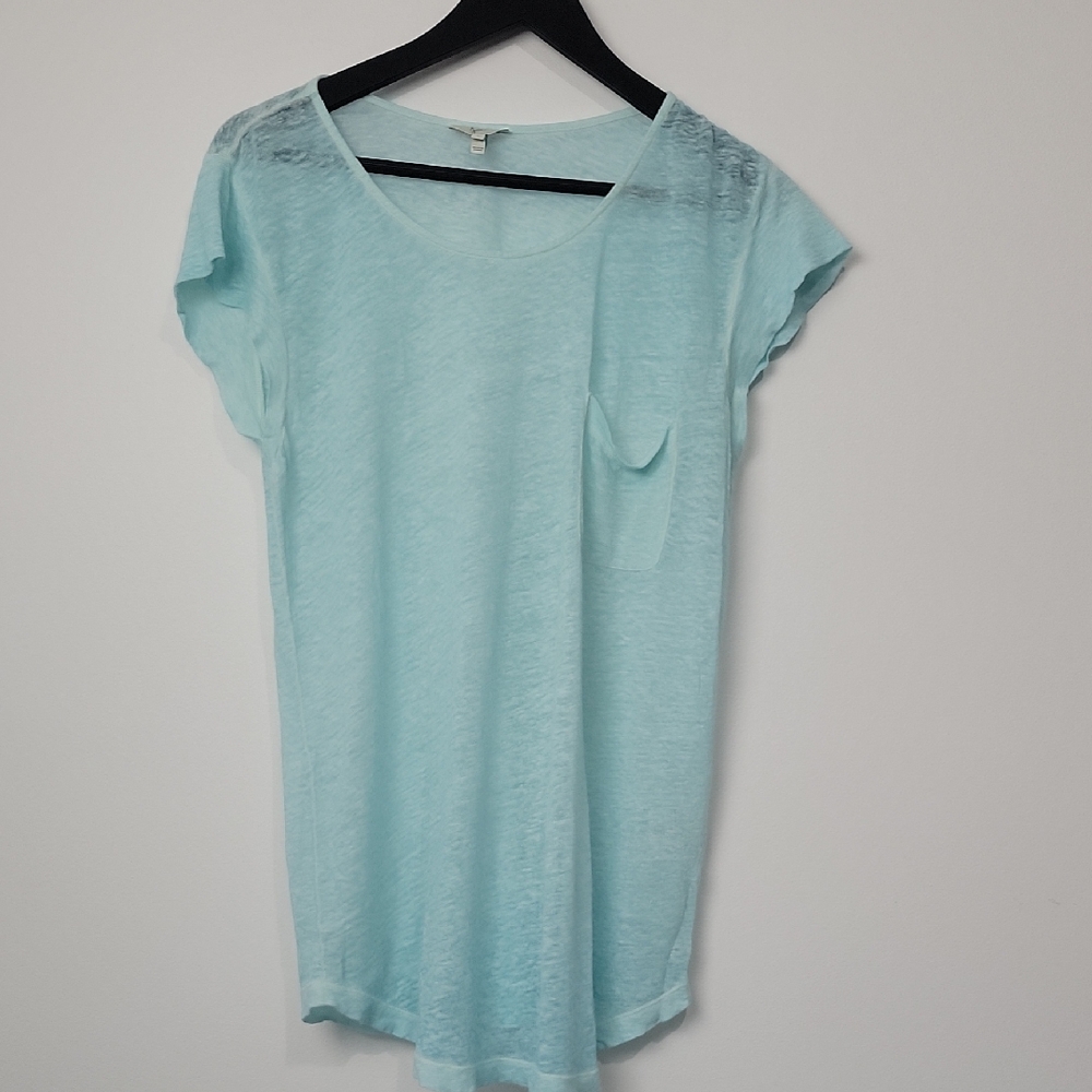 JOIE WOMEN'S LINEN SHORT SLEEVE SCOOP NECK TEE SHIRT TEAL